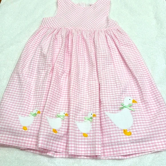 Confiture - Girl’s Duck Pinafore Dress - Pink Gingham - Size: 5Y - Picture 2 of 5